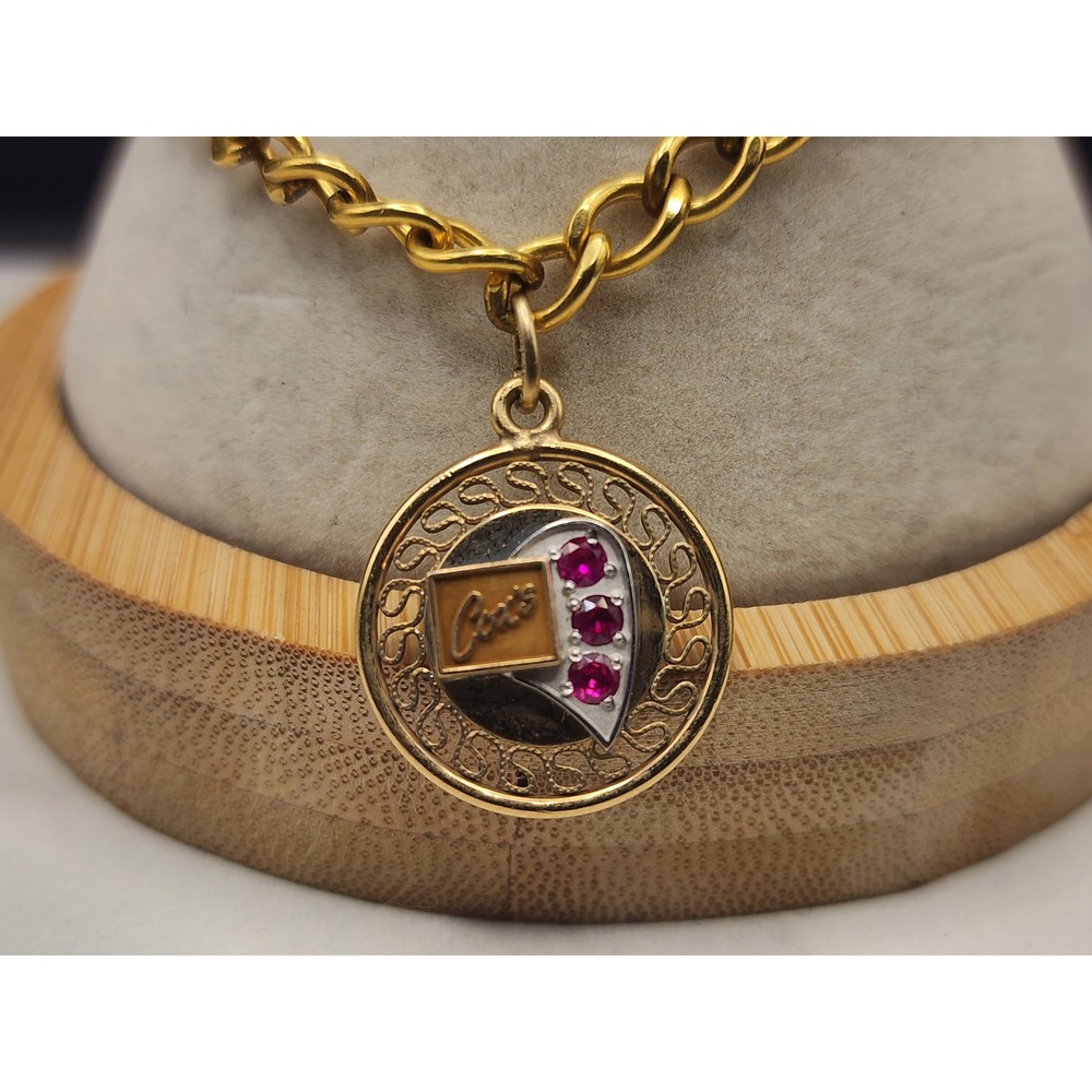 Vintage Coors Brewing Company Service Award Bracelet Pink Stones Gold Tone 6.5in